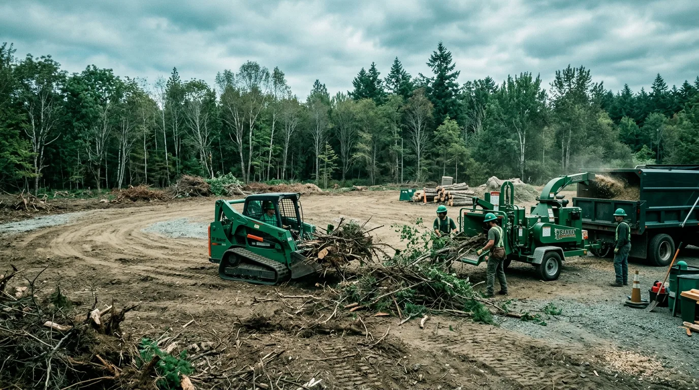 Track loader clearing brush on a building lot in Essex County