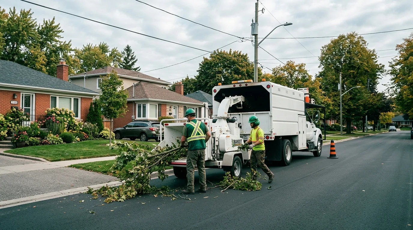 Tree Removal Windsor chip truck and crew on a LaSalle street