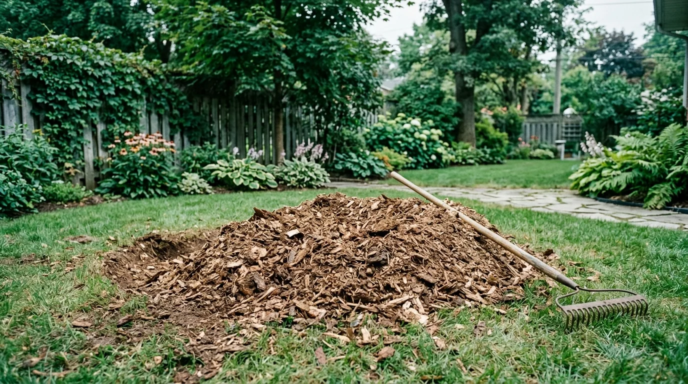 Wood chip grindings filling the hole left after stump grinding